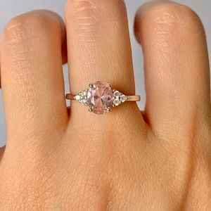 Morganite and CZ sterling silver engagement ring brand new